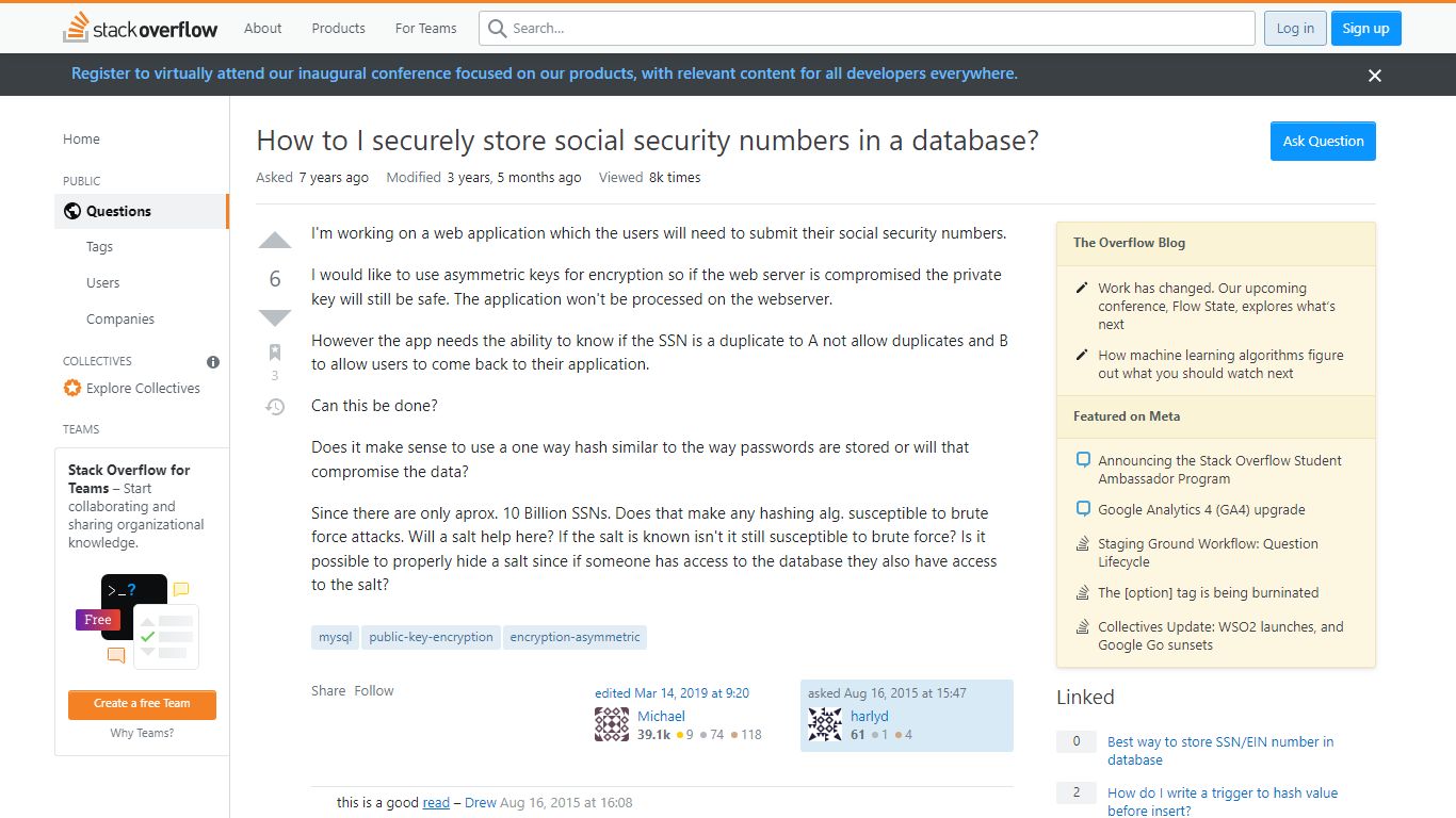 How to I securely store social security numbers in a database?